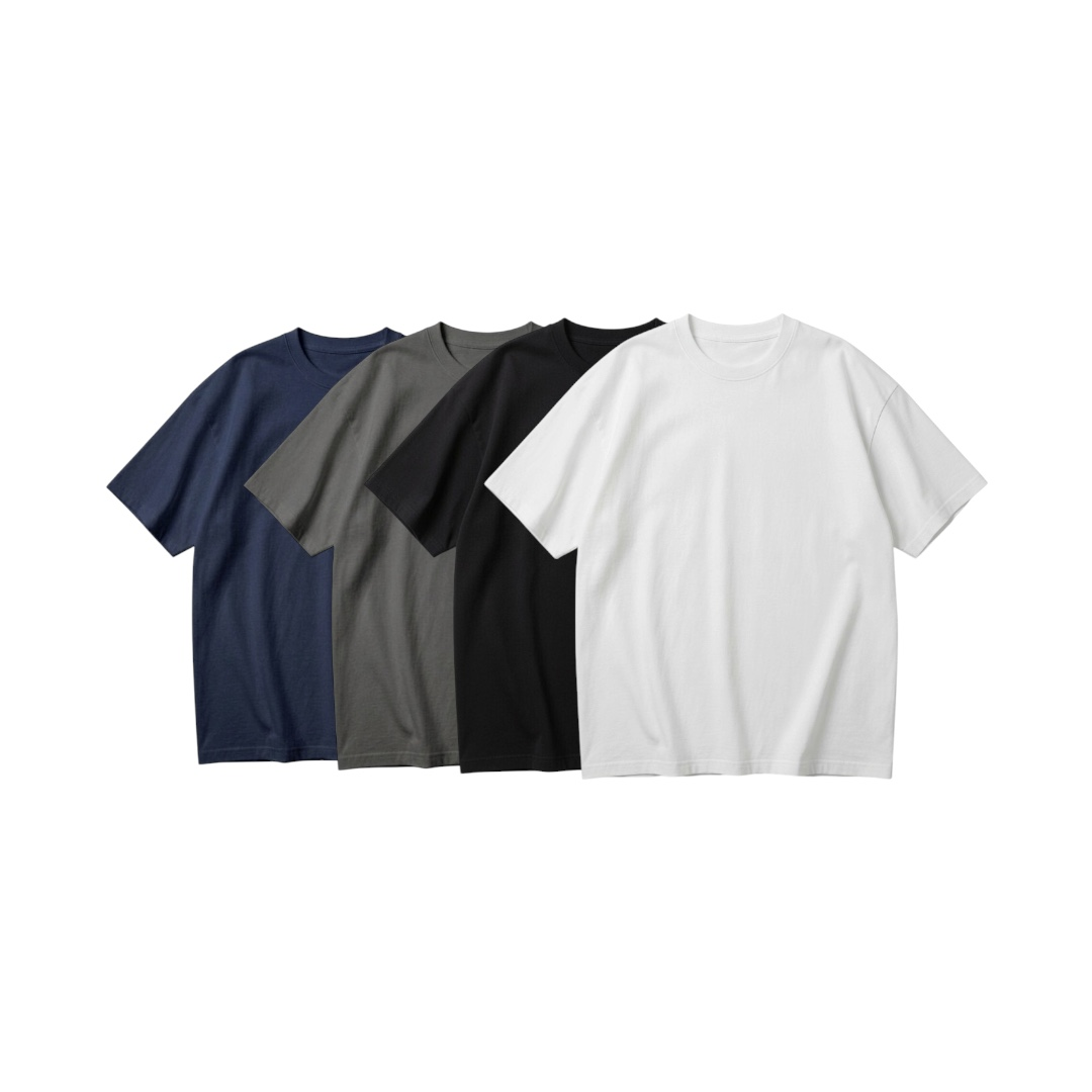 ESSENTI 4-pack standard fit t-shirts in black, white, charcoal grey and navy